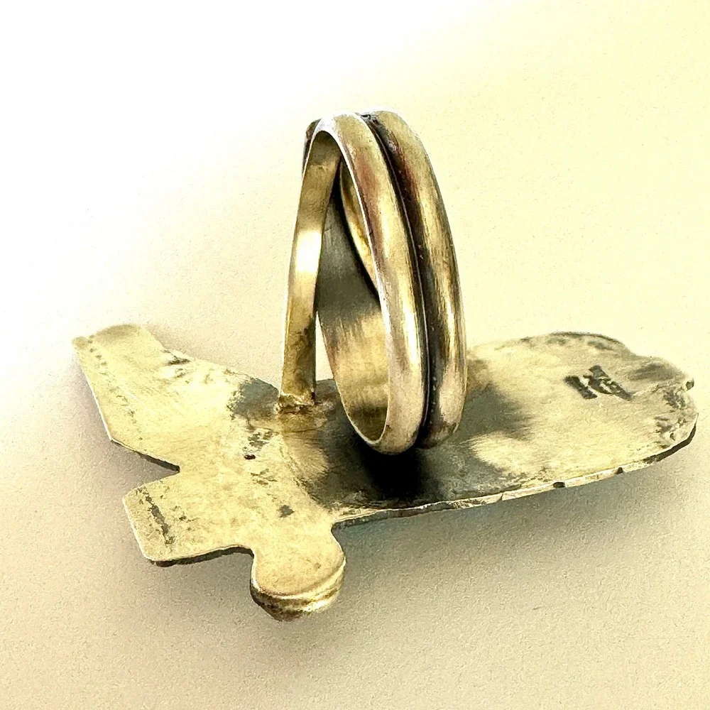 Navajo Cowboy Boot Ring Turquoise Sz 7 Sterling‎ Signed T Yazzie Native American